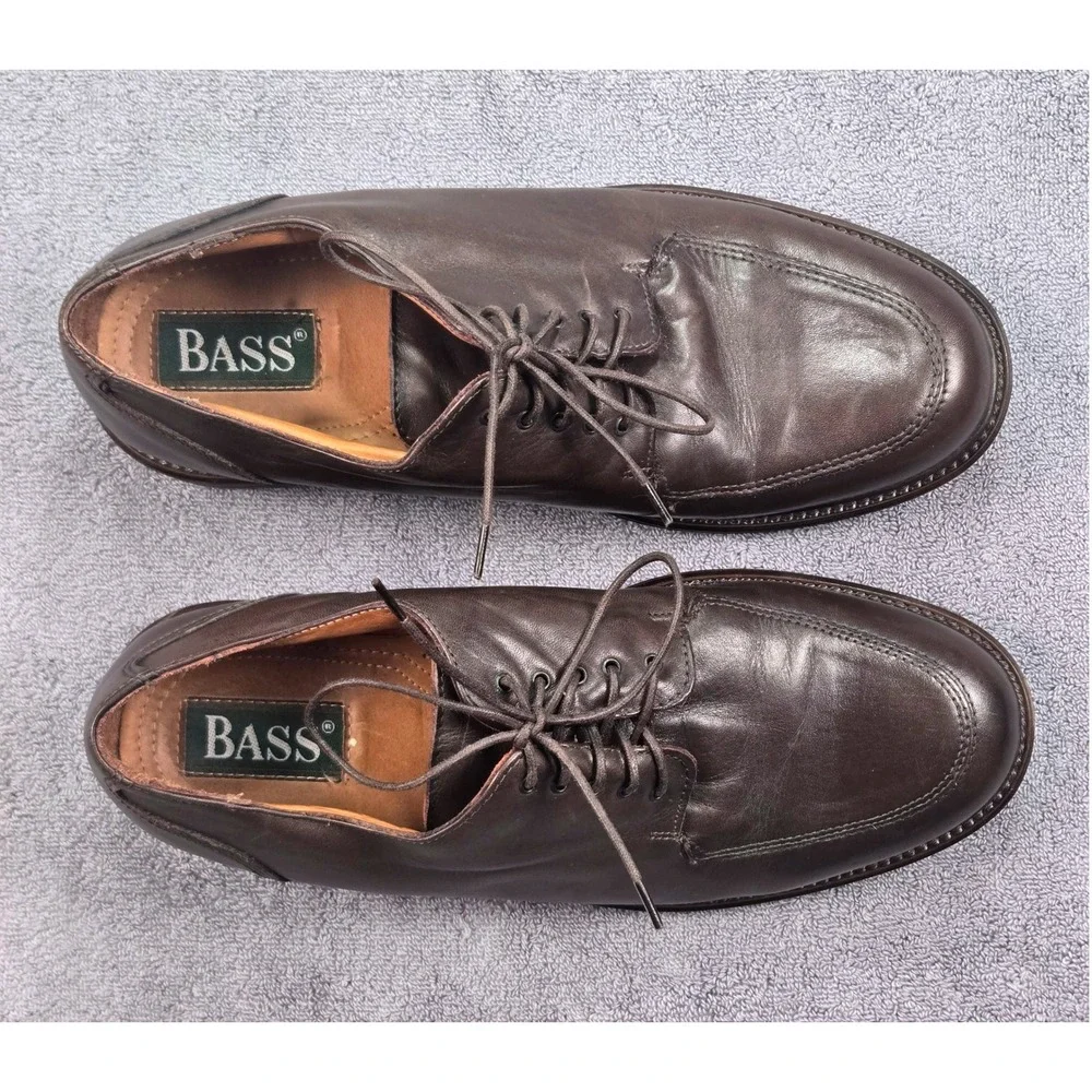 Bass Oxford Shoes Mens 9.5 Brown Excellent Made in Italy Leather Lug Sole 5178